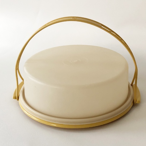 Vtg Tupperare Cake Pie Holder Taker Keeper Carrier 719 720 624 Harvest Gold - Picture 1 of 7